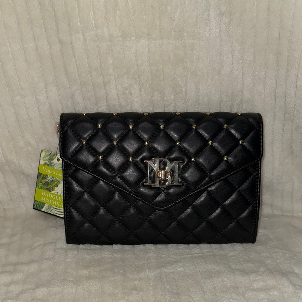 Badgley Mischka Black Diamond Quilted Convertible Crossbody Vegan Leather